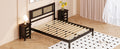 3 Pieces Bedroom Sets Full Size Wooden Platform Bed With Natural Rattan Headboard, Nightstands Set Of 2 With Rattan Woven Surfaces And Three Drawers For Bedroom, Black Black Particle Board