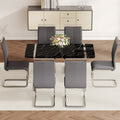 Table And Chair Set.A Rustic Industrial Rectangular Mdf Black Dining Table With Mdf Desktop And Electroplated Silver Metal Legs.Paried With 6 Chairs With Pu Cushion And Metal Legs. Black,Dark Gray,Silver Seats 6 Mdf Metal