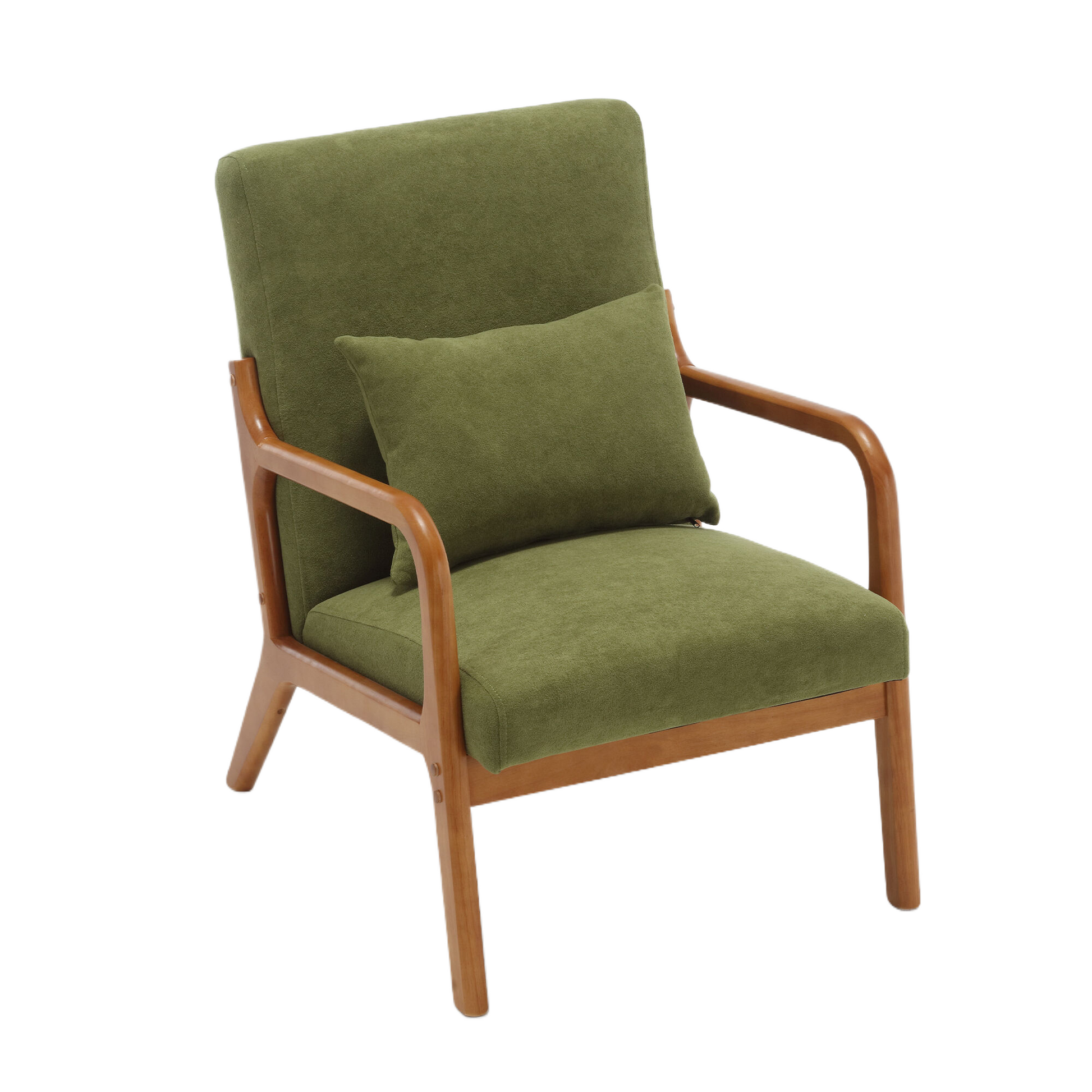 Coolmore Modern Accent Chair, Solid Wood Padding Lounge Armchairs With One Pillow For Living Room, Bedroom, Guest Room Green Green Rubberwood Foam Velvet