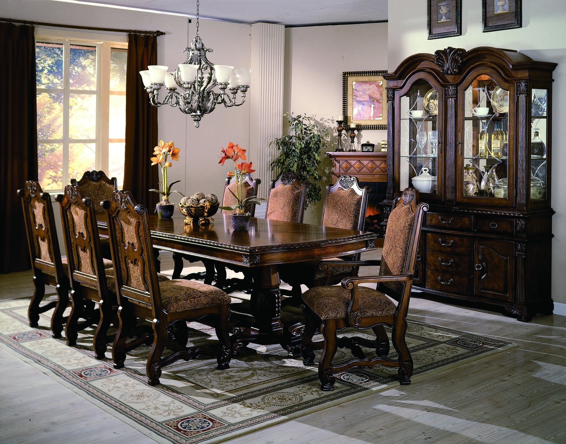 Neo Renaissance China Hutch Brown Dark Brown Wood