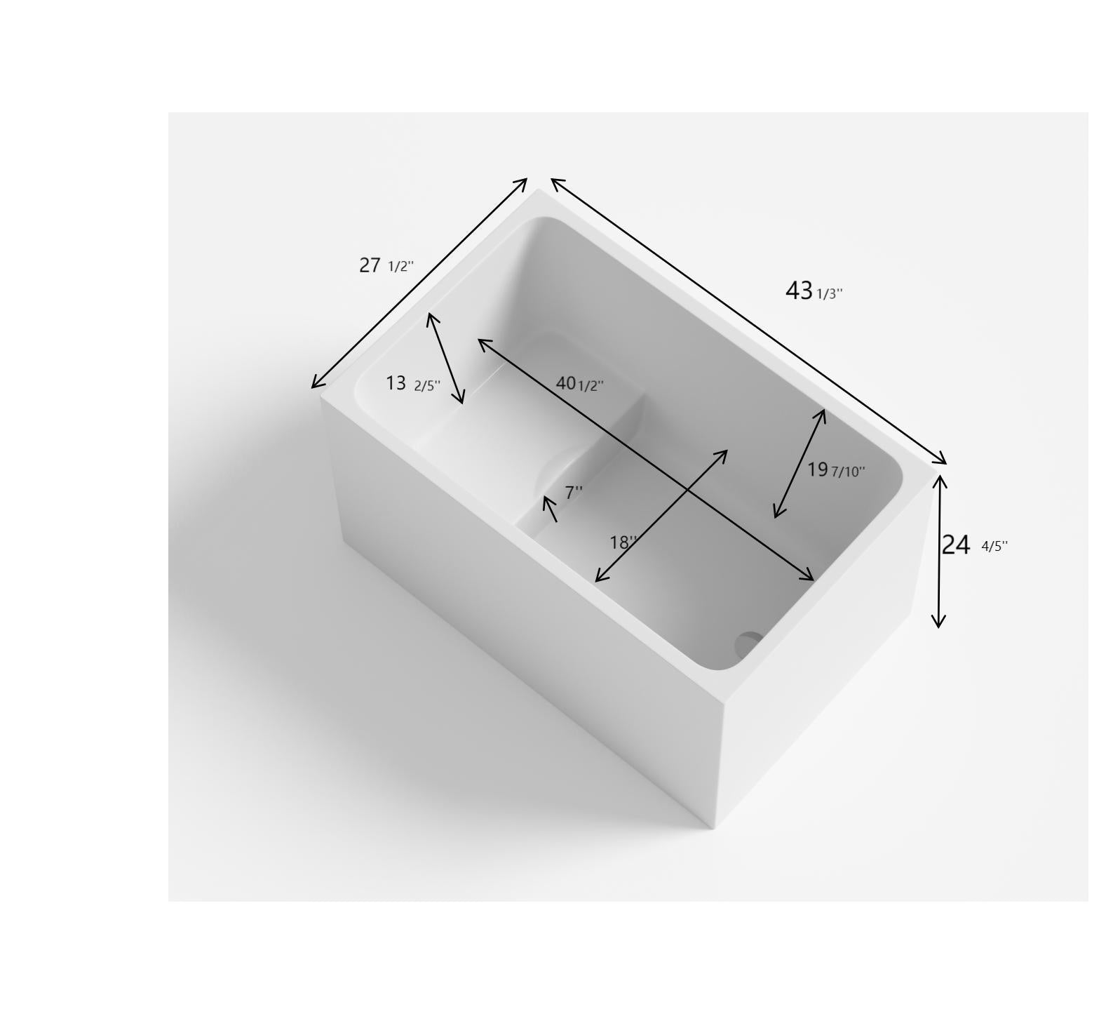 43" Acrylic Freestanding Bathtub With Seat: Spacious Rectangle Shape, Gloss White Finish, Chrome Overflow & Pop Up Drain White Rectangle Bathroom Freestanding Tubs Polished Less Than 59 In