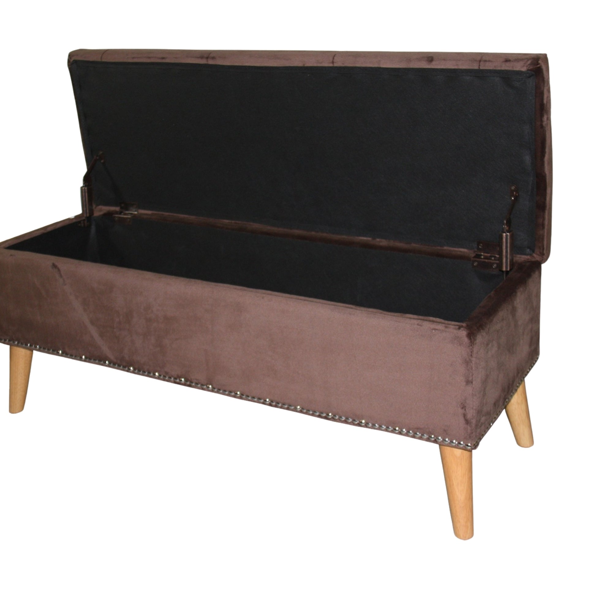 17" Tall Storage Bench, Brown Suede Brown Wood