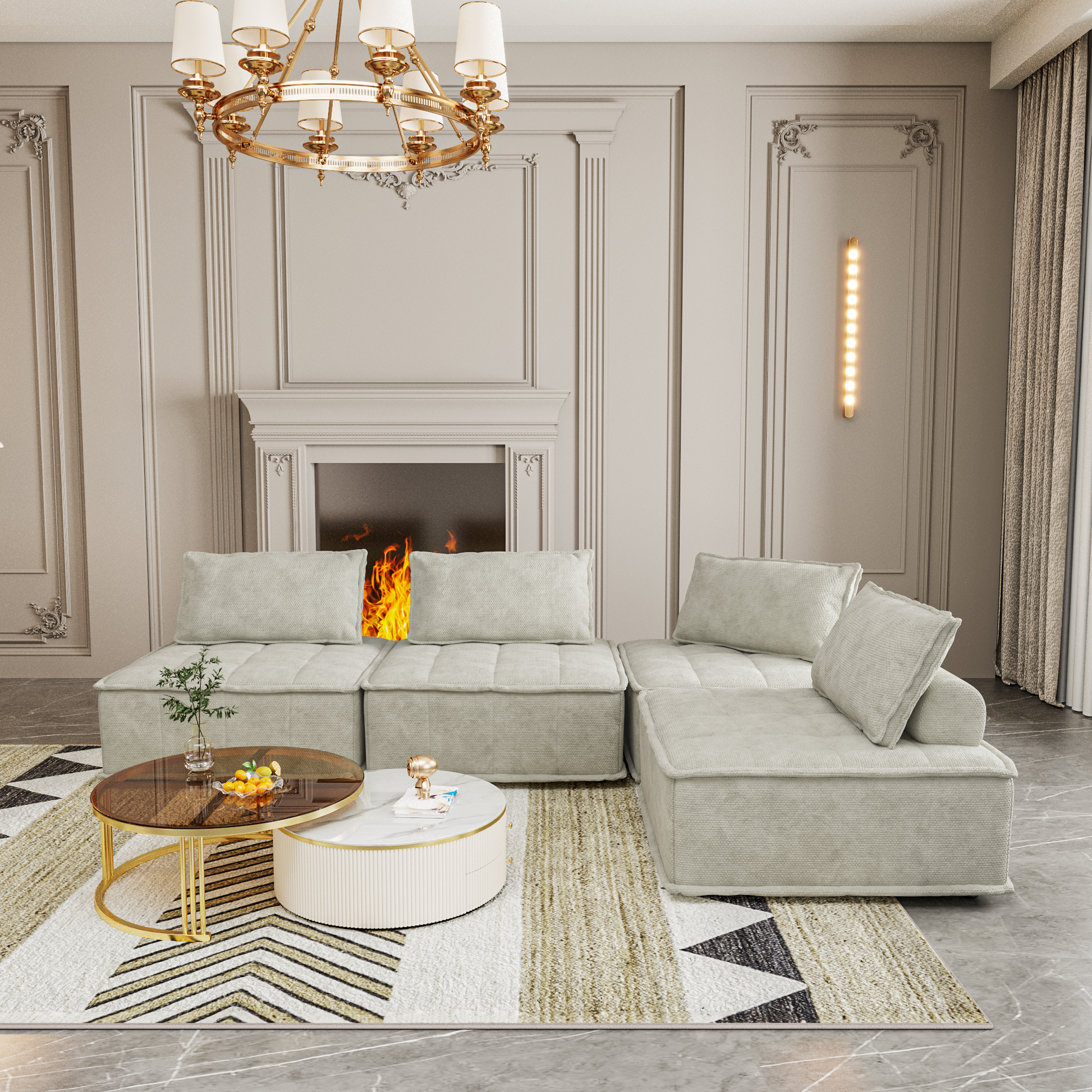 Oversized 4 Module Square Sofa Comfortable And Movable Modular Design For Ultimate Flexibility Beige Color Chenille Sofa 4Pieces Beige Chenille 4 Seat