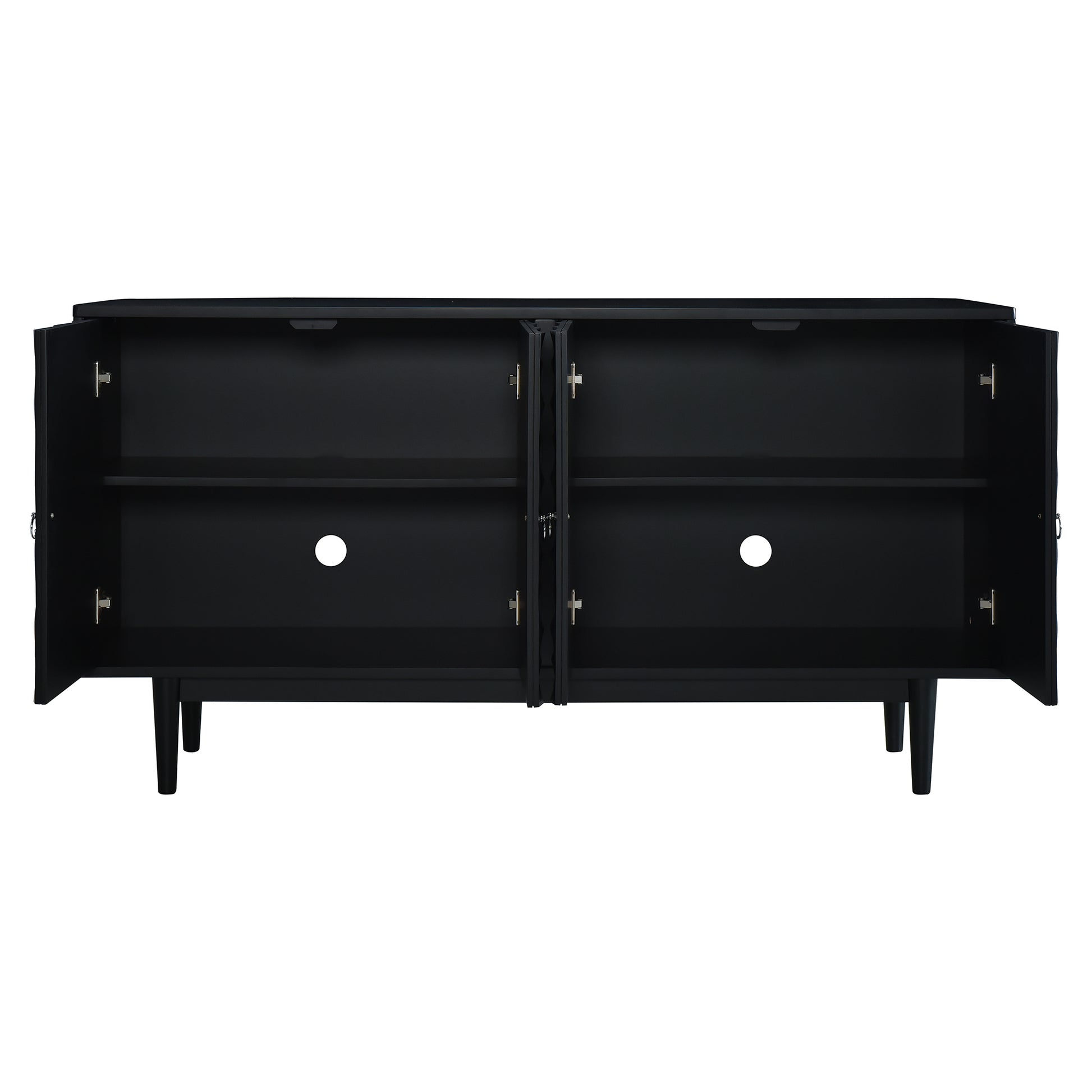 Modern 4 Door Sideboard With Convex Pattern Doors And 2 Silver Handle For Living Room, Dining Room, Kitchen Black Black Mdf