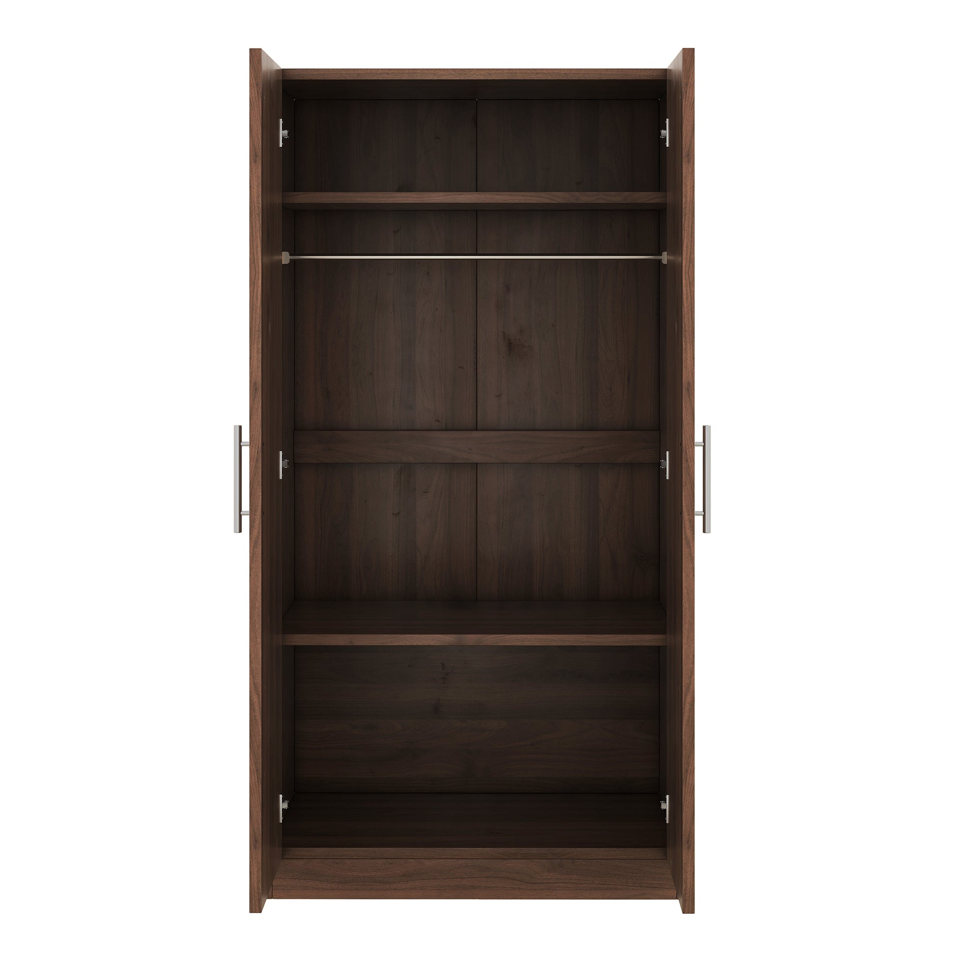 2 Door Wooden Wardrobe Armoire With 3 Storage Shelves, Brown Brown Solid Wood Mdf