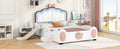 Full Size Upholstered Led Light Platform Bed With Shell Headboard And Children'S Slide, Pink Box Spring Not Required Full Pink White Wood Bedroom Bed Frame Faux Leather Upholstered