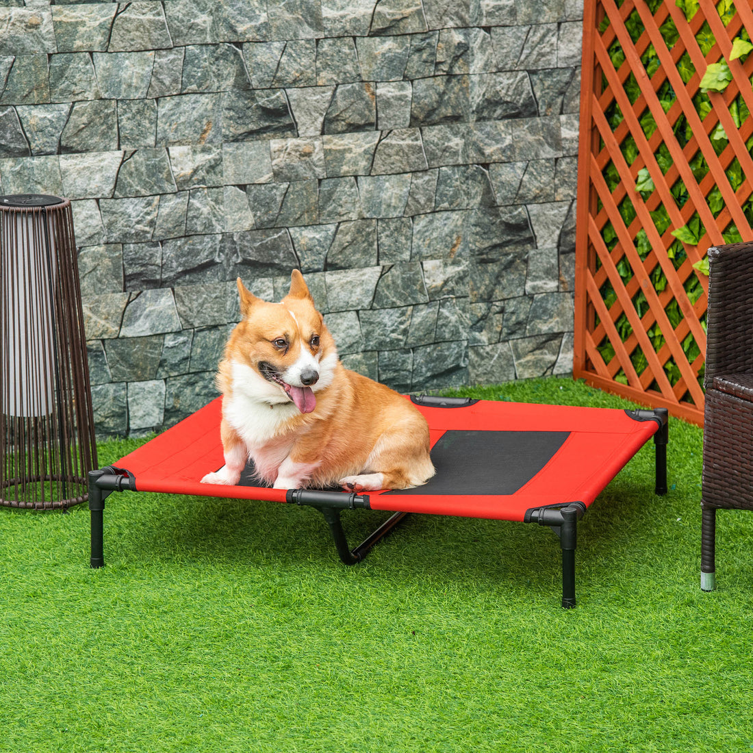 Pawhut 36" X 30" Elevated Cooling Summer Dog Cot Pet Bed With Mesh Ventilation Red Red Metal