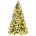 7.5Ft Pre Lit Spruce Snow Flocked Christmas Tree With Pine Cones, Artificial Xmas Tree With 745 Branch Tips,Mixed Pe & Pvc Branches, 450 Multi Color Led Lights, 11 Flashing Modes, Holiday Decor White Green Polyethylene,Pvc