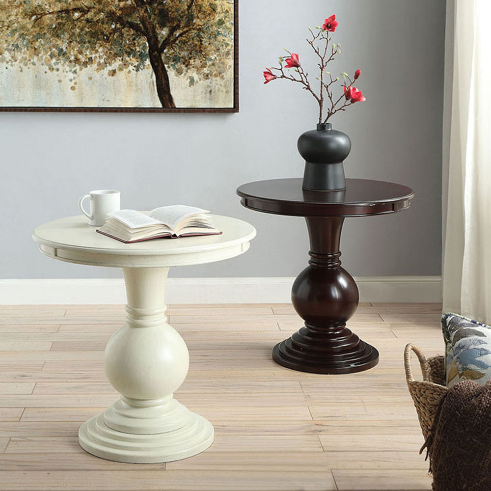 Espresso Accent Table With Pedestal Base Espresso Primary Living Space Traditional Round Wood Plastic Pedestal