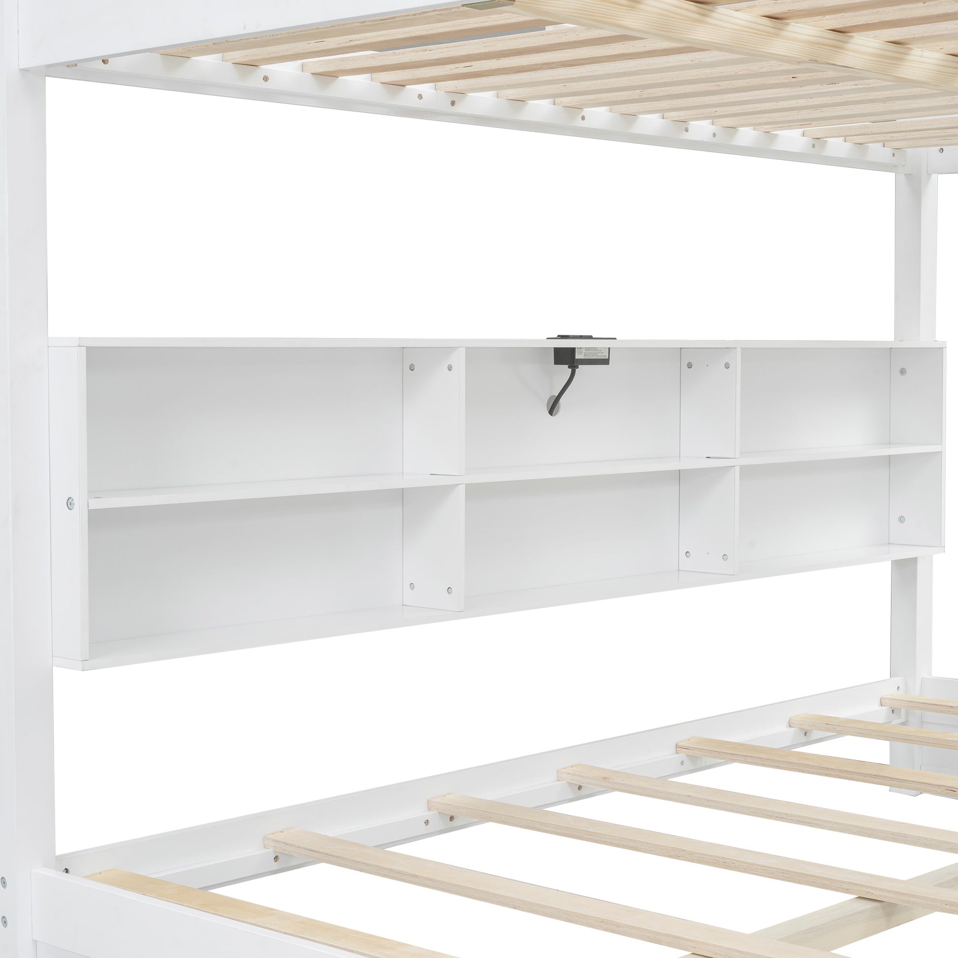 Queen Over Queen Bunk Bed With Storage Cabinets And Usb Ports, White Expected Arrival Time: 10.26 White Solid Wood Mdf