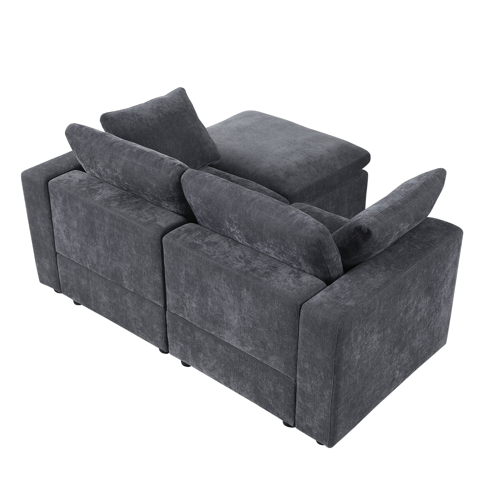 68.5" Loveseat Sofa With Ottoman Modular Sectional Beautiful Seat Couch Small L Shaped Upholstered Couch For Living Room Apartment Small Space, Chenille Grey Grey Fabric 3 Seat