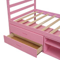 Twin Size Wood Platform Bed With Removable Storage Shelves, Built In Two Storage Drawers For Added Convenience, Pink Twin Pink Wood