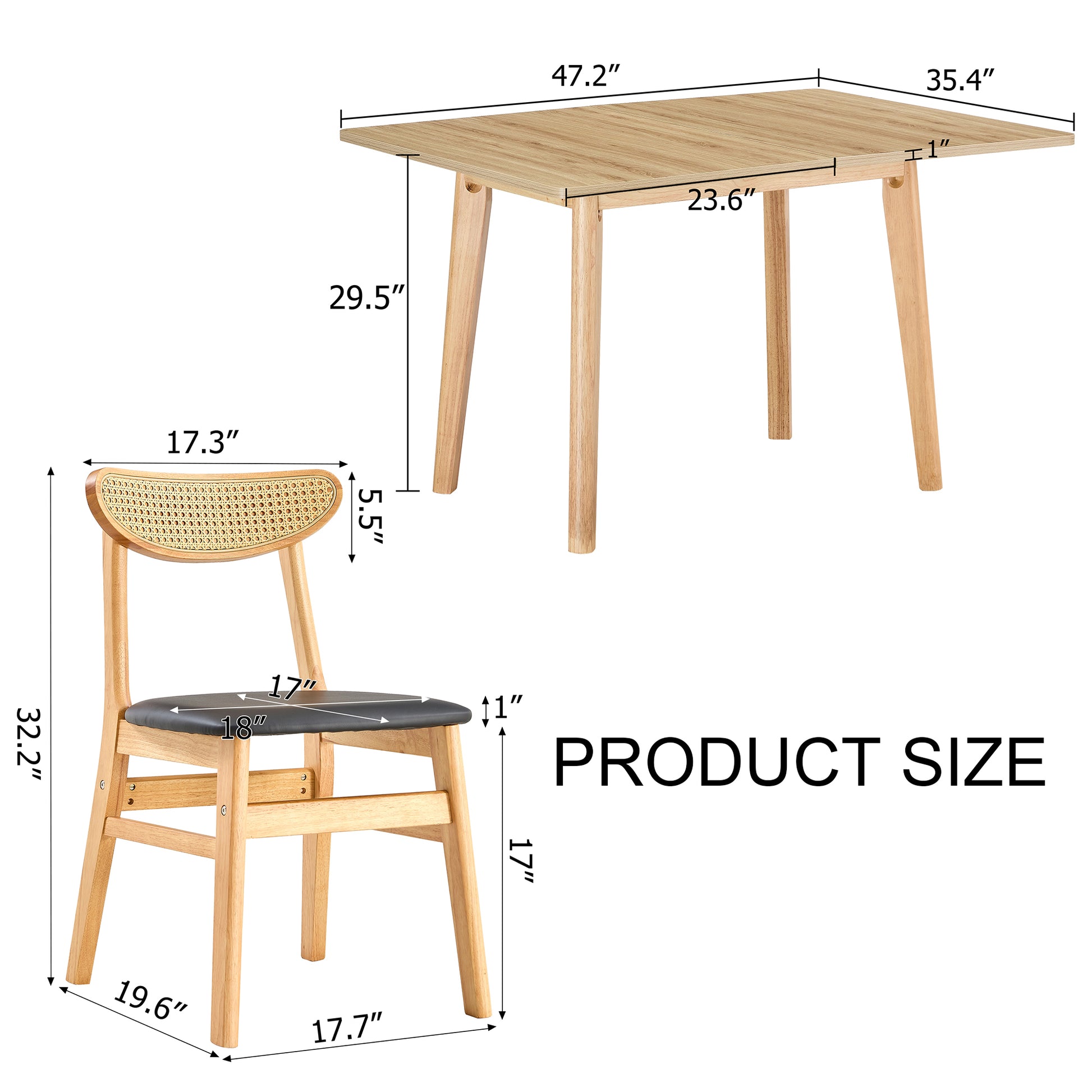 Wood Colored Mdf Desktop With Rubber Wooden Legs, Foldable Computer Desk, Foldable Office Desk, Solid Wood Dining Chair With Small Curved Back And Pu Cushion, Zd 1545 Dx 2361 Wood Seats 4 Wood