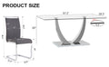 Table And Chair Set. Large Modern Rectangular Table With Glass Top And Silver Metal Legs. Furnished With Soft And Comfortable Pu Chairs With Faux Leather Upholstered Seats And Silver Metal Legs. Gray Silver Seats 6 Glass Metal