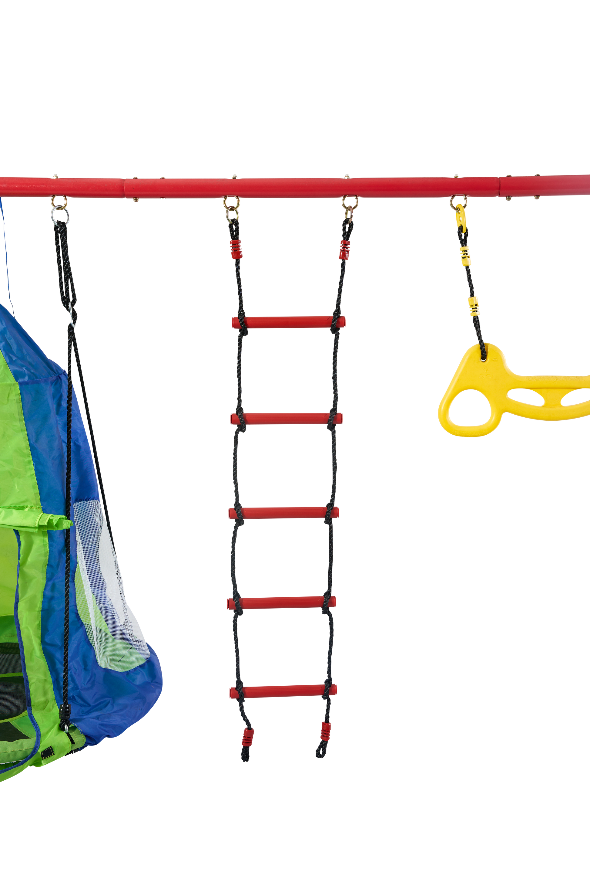 Xns092 Rinbow Colour Interesting Four Function Swingset With Net Swing And Face To Face Metal Plastic Safe Swing Seat 550Lbs For Outdoor Playground For Age 3 Blue Green Steel