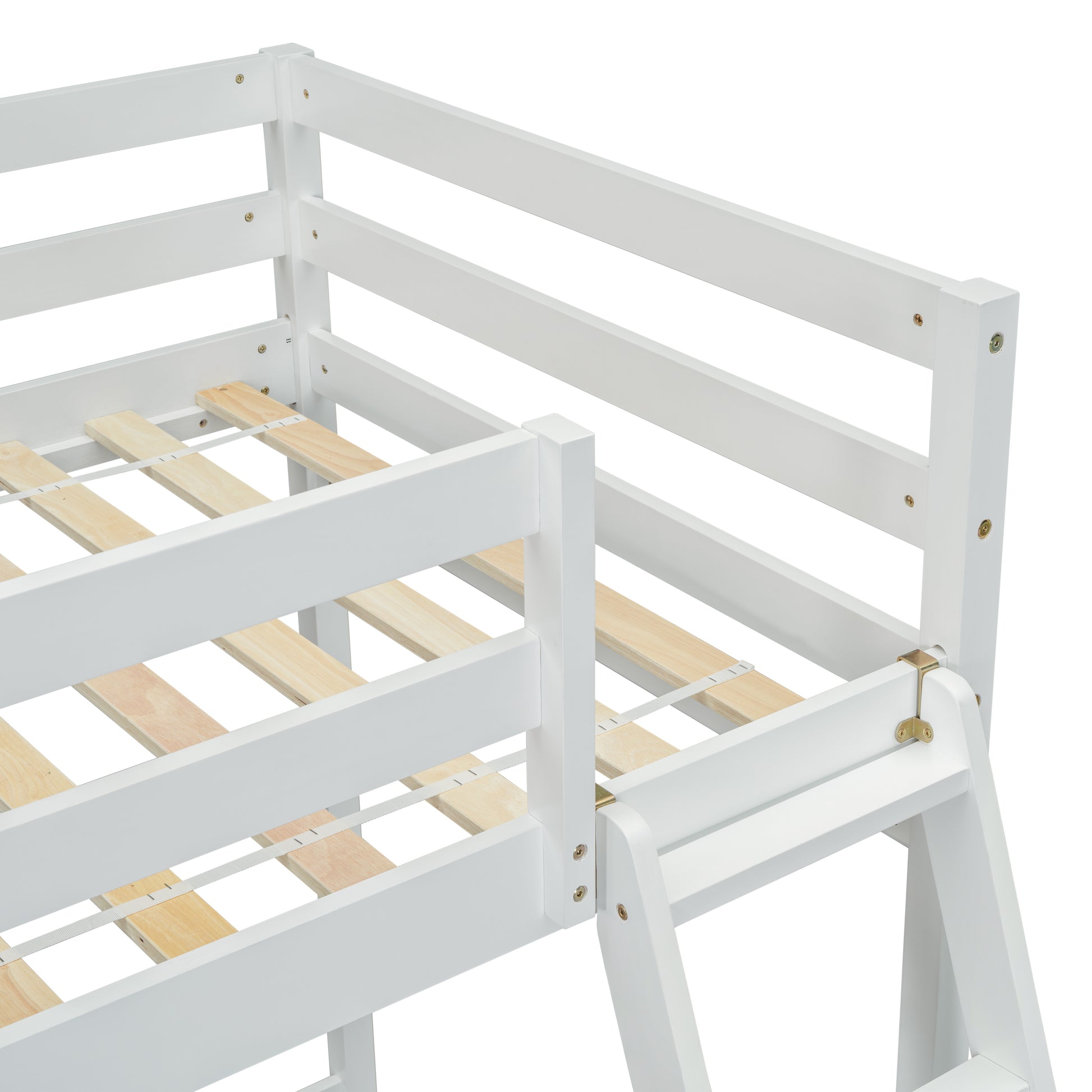 Twin Size High Loft Bed With Inclined Ladder, Guardrails,White Twin White American Design Pine