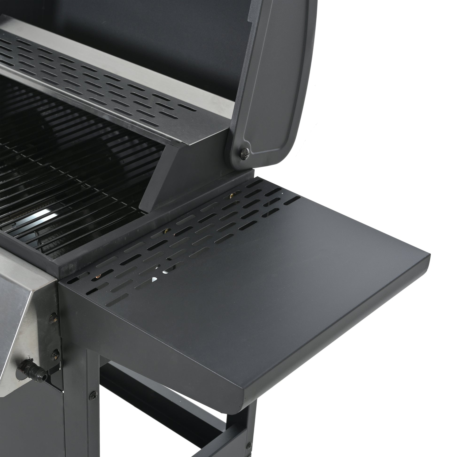 Propane Gas Grill 4 Burner Barbecue Grill, Stainless Steel 34,000 Btu Patio Garden Barbecue Grill With Two Shelves, Lid, Wheels And Bottle Opener Black Iron