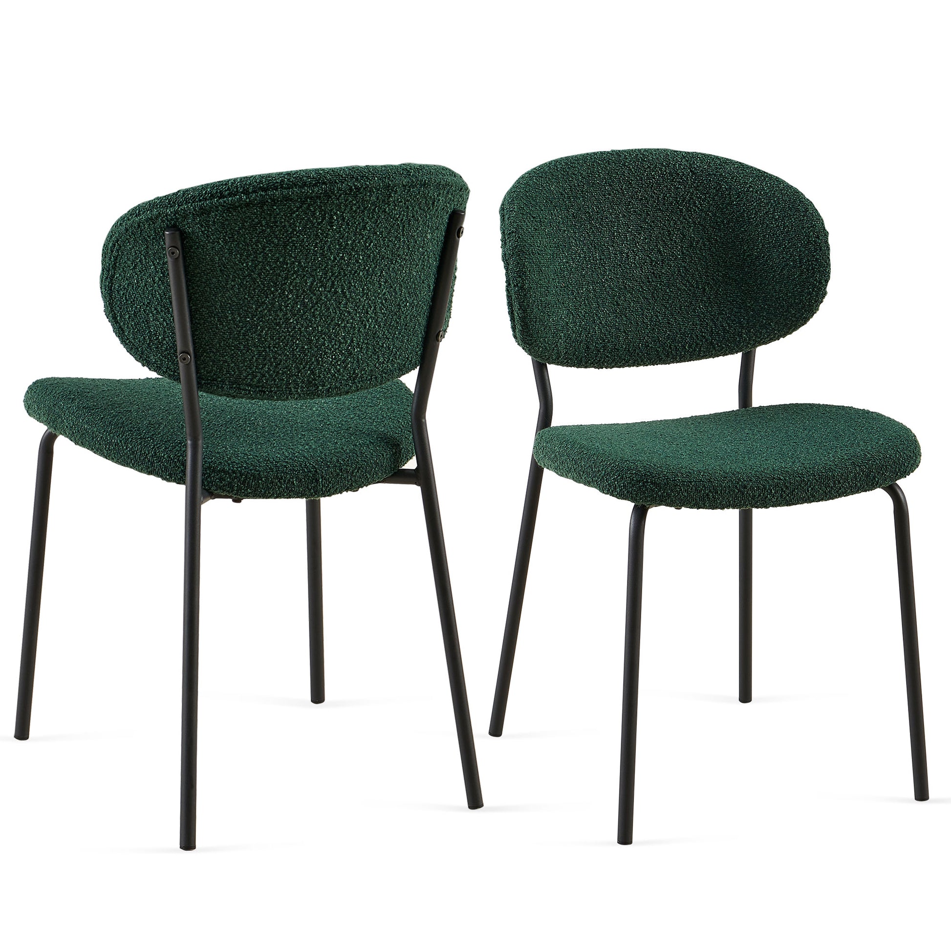 Dark Green Boucle Fabric Dining Chairs Set Of 2,Dining Chairs With Metal Legs For Dining Room, Kitchen, Living Room Metal Plaid Dark Green Dining Room Powder Coated Foam Dry Clean Modern Dining Chairs Solid Back Set Of 2 Foam Boucle