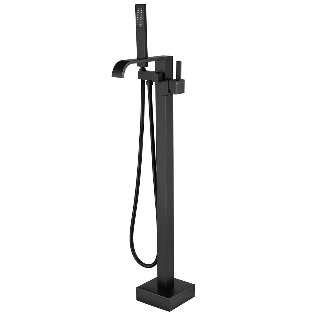 Matte Black Freestanding Bathtub Faucet Waterfall Tub Filler With Handheld Shower Matte Black Brass