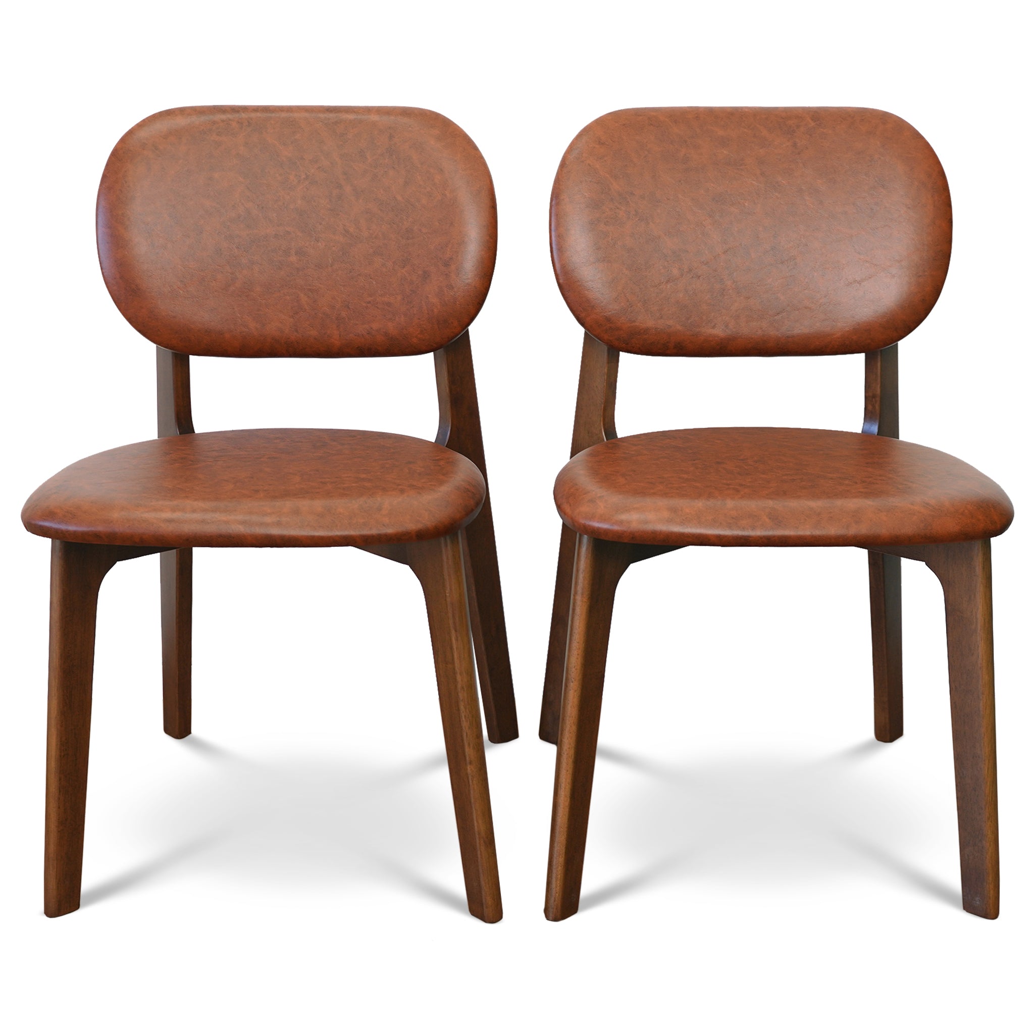 Kelsey Brown Leather Dining Chair Set Of 2 Solid Brown,Natural Brown Dining Room Wipe Clean Mid Century Modern Dining Chairs Rubberwood Faux Leather,Solid Wood