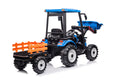 Pedal Tractors With Working Loader And Backhoe Digger, Kids' Ride On Car Toys 24V Battery Powered Electric Vehicles With Trailer, Digger For Toddlers Blue Blue Plastic