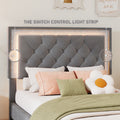 Twin Size Upholstered Bed Frame With Led Lights,Modern Velvet Platform Bed With Tufted Headboard,Grey Twin Grey Velvet