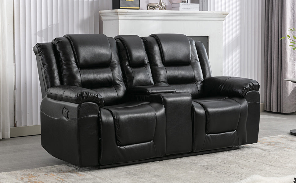 Home Theater Recliner Set Manual Recliner Chair With Wide Armrest, Two Built In Cup Holders For Living Room,Bedroom, Black Old Sku:Sg000760Aab Black Foam Pu Leather
