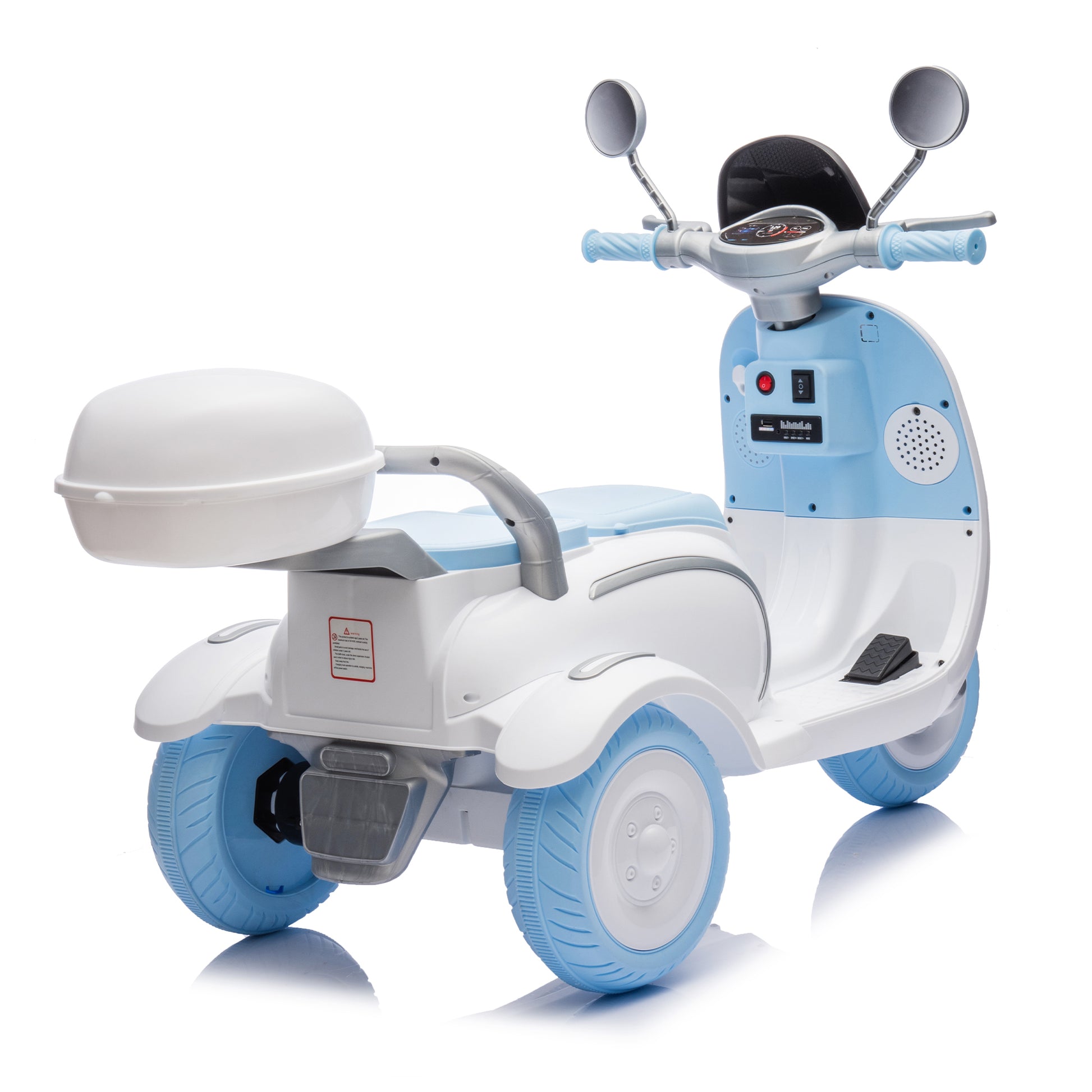 12V Two Seater Kids Ride On Electric Motorcycle,Three Wheels Kids Toy With Slow Start,Multi Function Player,Usb,Bluetooth, Light,Backseat Flip Adult Seat, Oversized Storage Box For Kids Aged 3 6. Blue 100 149 Lbs Polypropylene