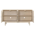 Modern 4 Door Sideboard With Convex Pattern Doors And 2 Silver Handle For Living Room, Dining Room, Kitchen Almond Almond Mdf