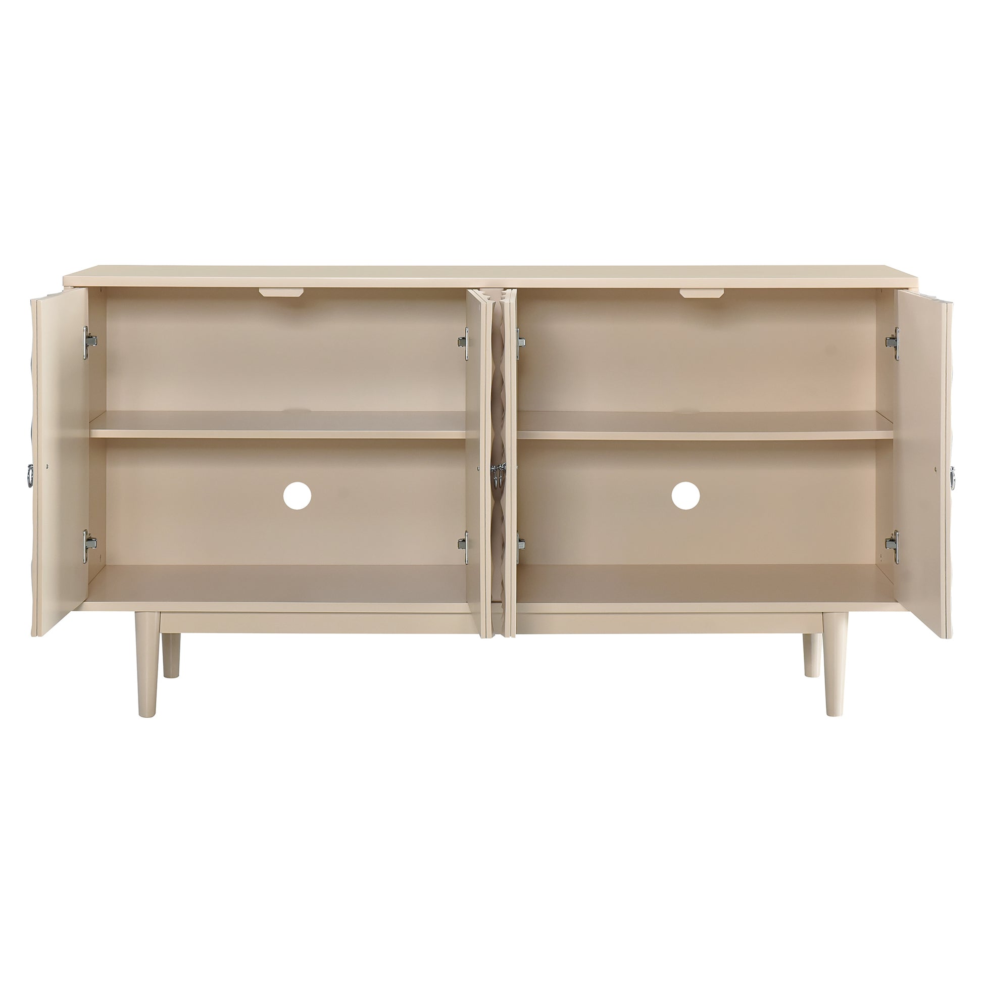 Modern 4 Door Sideboard With Convex Pattern Doors And 2 Silver Handle For Living Room, Dining Room, Kitchen Almond Almond Mdf