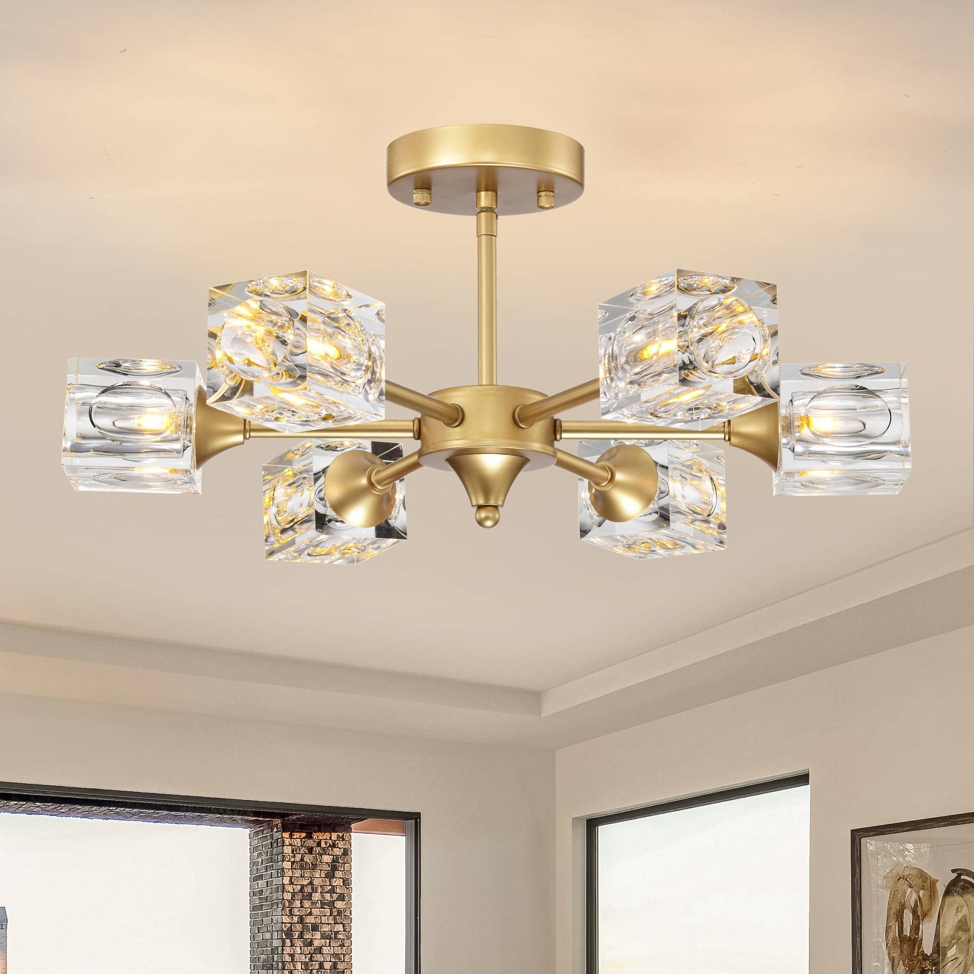 Modern Luxurious Crystal Ceiling Light, 6 Lights G9 Bulb Modern Crystal Ceiling Light For Dining Room, Pendant Lamp Ceiling Lighting For Living Bedroom Hall Balcony Matte Gold Gold American Design,Luxury,Modern,Vintage Metal Crystal