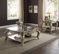 Antique Taupe End Table With Bottom Shelf Taupe Gold Primary Living Space Shelves Rectangular Solid Wood