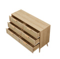 Bedroom Dresser, 6 Double Dresser With Rattan Drawers, Wood Chest Of Drawers For Kids Room, Living Room, Entry And Hallway, Natural, 47.2'' W X 15.8'' D X 30'' H. Natural Particle Board