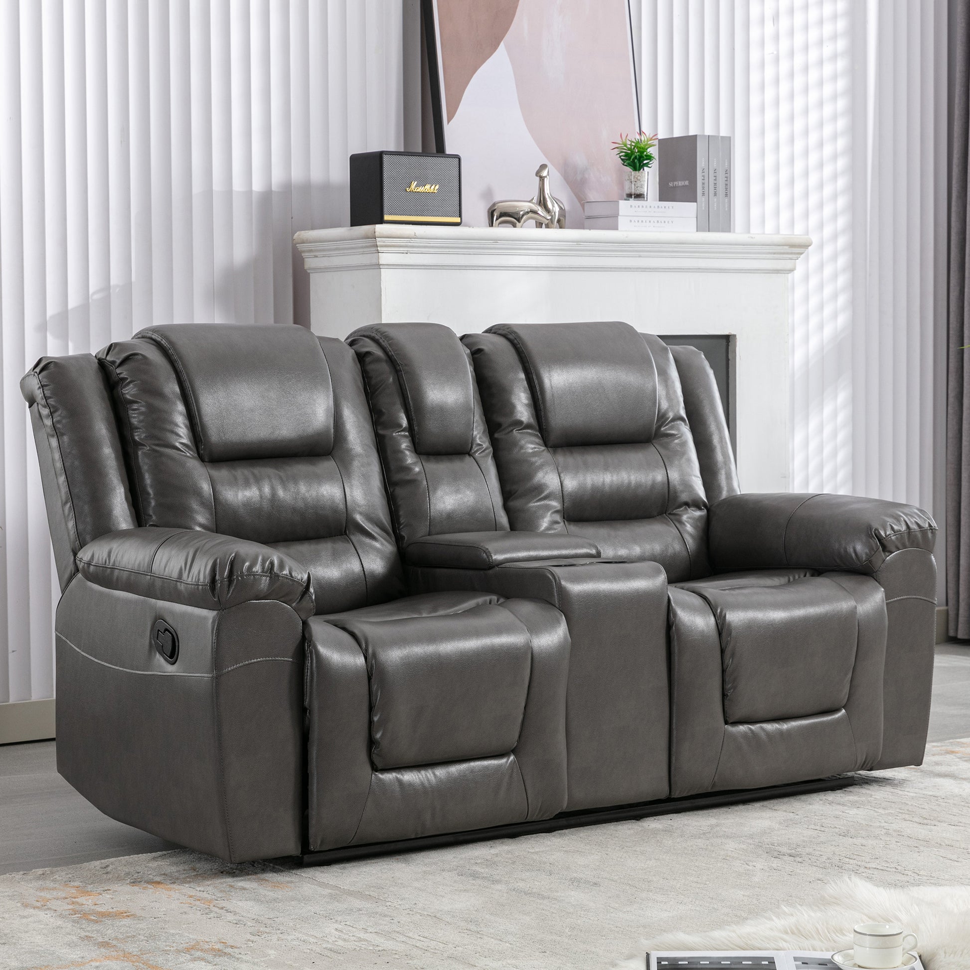 Home Theater Recliner Set Manual Recliner Chair With Wide Armrest, Two Built In Cup Holders For Living Room,Bedroom, Grey Grey Foam Pu