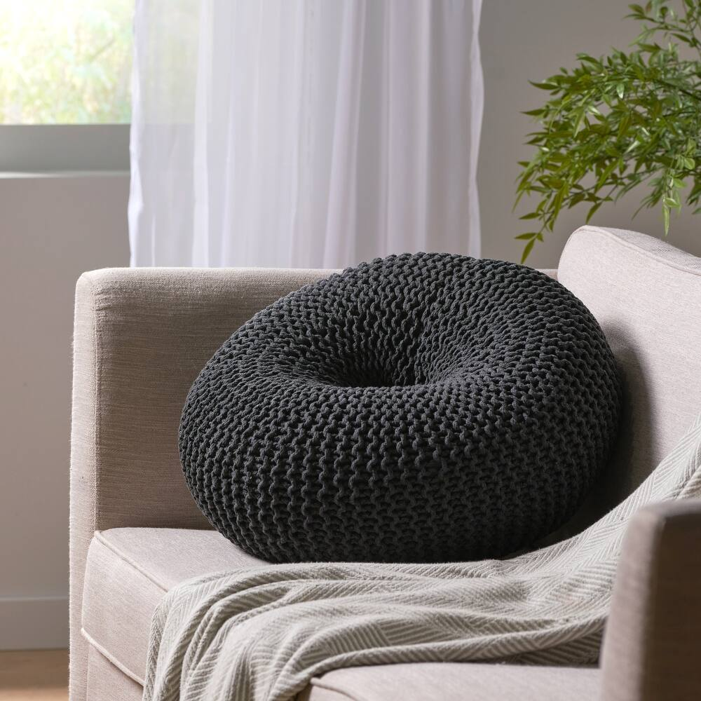 Knited Pouf Dark Grey Cotton