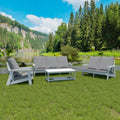 Hips Loveseat With Cushion, Wood Grain Outdoor Garden Sofa,White Grey White Hdpe