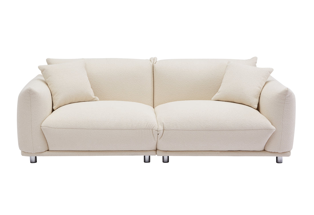 Oversized Loveseat Sofa For Living Room, Sherpa Sofa With Metal Legs, 3 Seater Sofa, Solid Wood Frame Couch With 2 Pillows, For Apartment Office Living Room Beige Beige Foam Fabric 3 Seat
