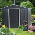 8Ft X 6Ft Outdoor Metal Storage Shed With Floor Base,Black Black Iron