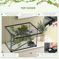 Pawhut 14 Gallon Reptile Glass Terrarium Tank With Decor Kit, Breeding Box Full View With Visually Appealing Sliding Screen Top For Lizards, Frogs, Snakes, Spiders, 20