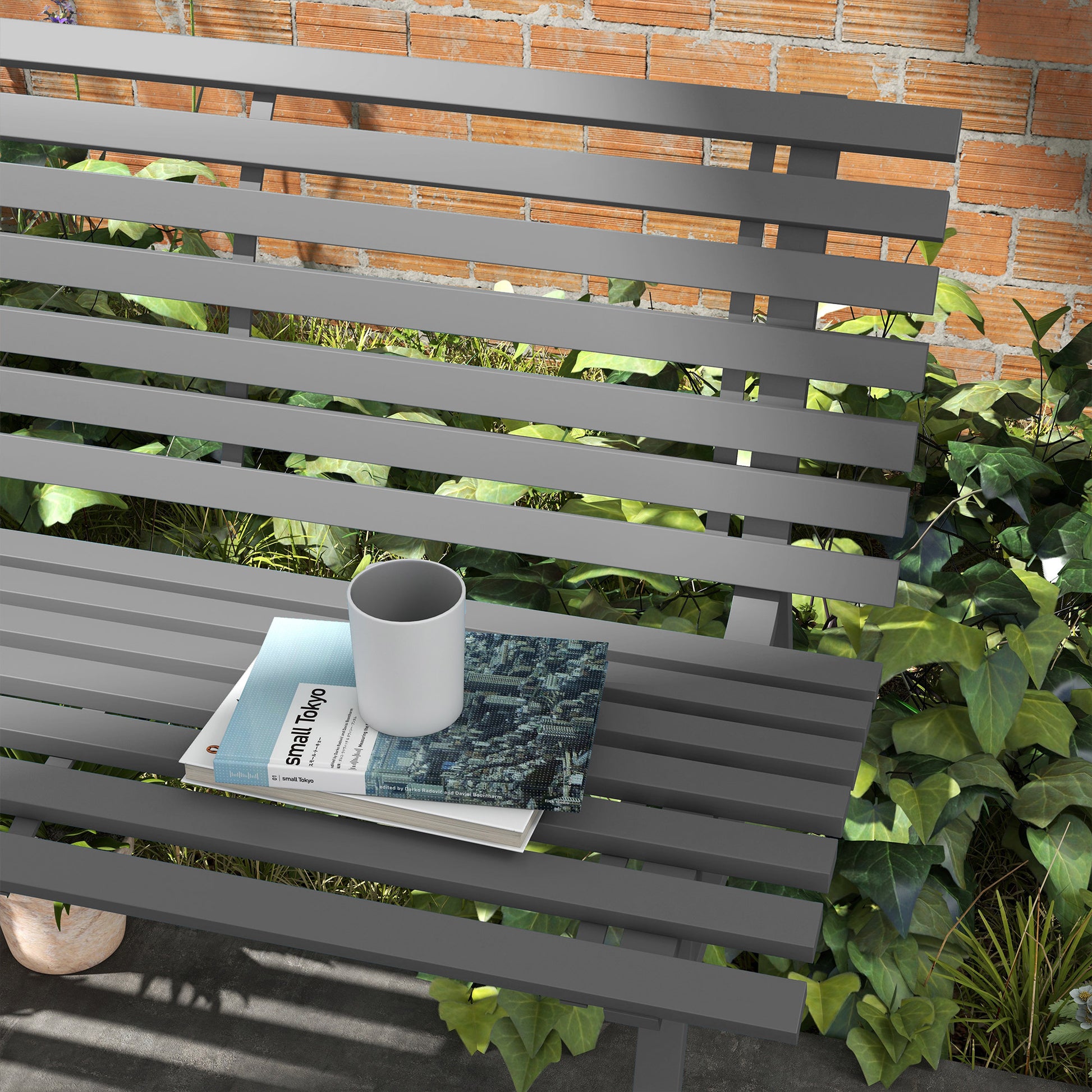 Outsunny 48.5" Garden Bench, Outdoor Patio Bench, Lightweight Aluminum Park Bench With Slatted Seat For Lawn, Park, Deck, Gray Grey Aluminum