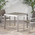 Outdoor Dining Table Anodized Aluminum Wicker Table Top Square Silver And Gray 35