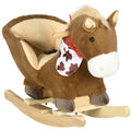 Qaba Baby Rocking Horse, Riding Horse, Plush Animal Rocker With Realistic Sound, Pedals For Ages 18 36 Months, Brown Brown Wood