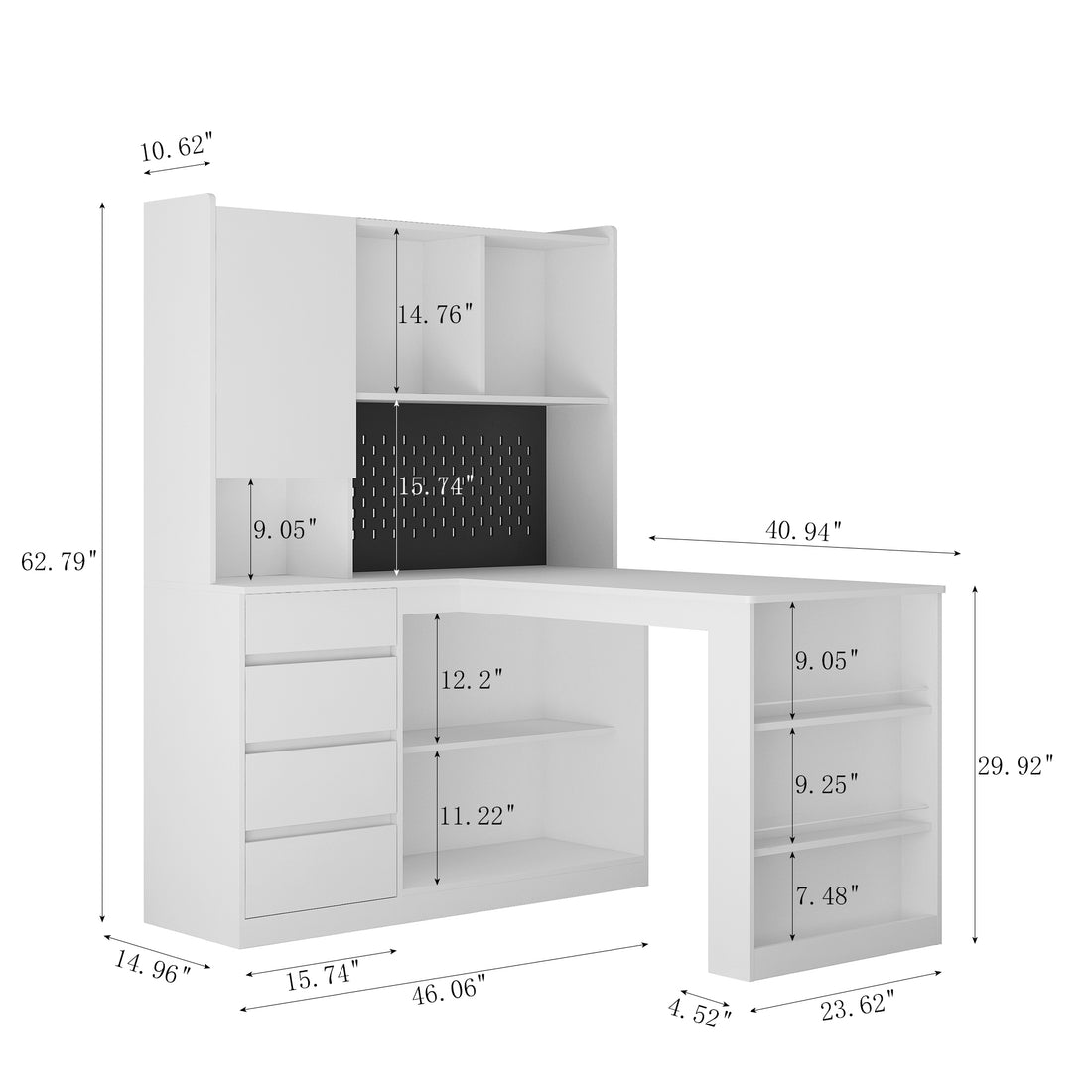 L Shaped Desk With Charger,Computer Desk With Drawers,Bookshelf & Hutchwith Led Light,Modern Corner Desk,Home Office Desk,L Shaped Study Table Writing Desk,Corner Gaming Computer Desk With Storage White Mdf