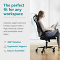 Office Chair, Comfortable Swivel Chair With High Back, Wheels, Adjustable Headrest, Comfortable Lumbar Support, Flip Arm, Black Black Stainless Steel