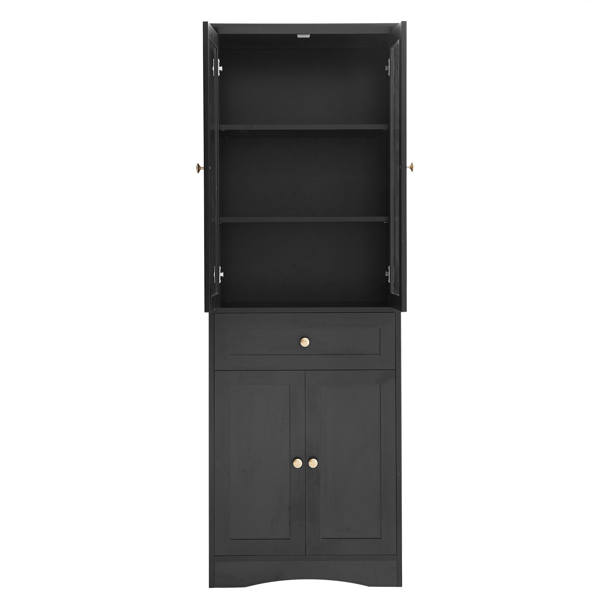 Tall Bathroom Storage Cabinet, Cabinet With Four Doors And Drawers, Adjustable Shelf, Mdf Board, Black Black Mdf