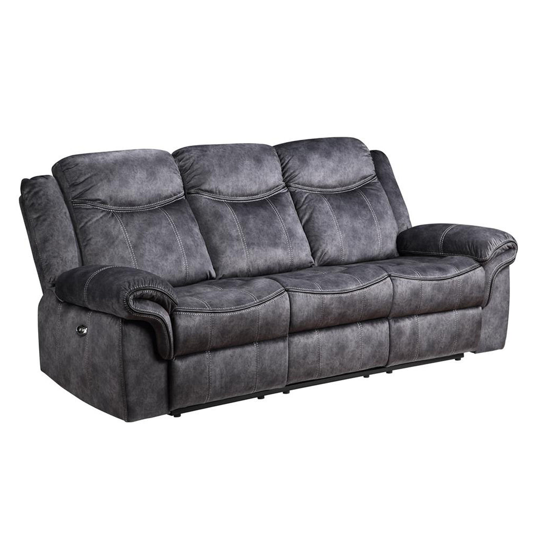 Jimny Domino Granite Power Reclining Sofa Gray Fabric 3 Seat