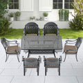 Cushions In Random Colors 7 Piece Set Of Cast Aluminum Patio Furniture With Cushions Yes Dining Set Black Seats 6 Rust Resistant Frame Water Resistant Cushion Garden & Outdoor Complete Patio Sets Aluminium