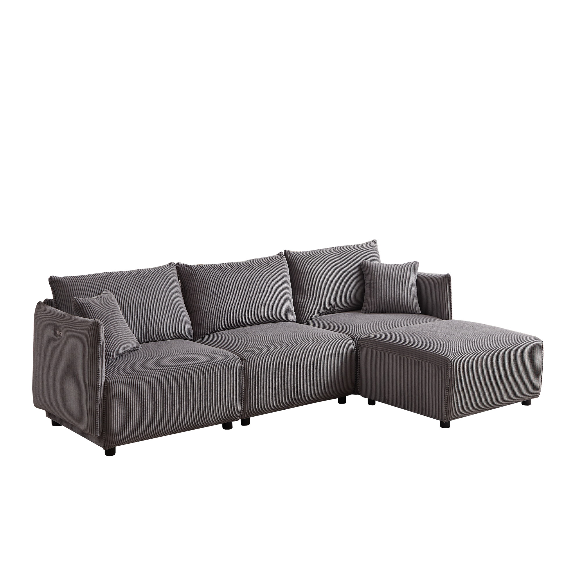 Multi Module Combination Style Sofa For Living Room, Bedroom And Other Lounge Spaces, Modern Minimalist Corduroy Combination Sofa With 2 Comfort Cushions With Usb & C Charging Ports,Gray,Two Sets Gray Foam Fabric 8 Seat