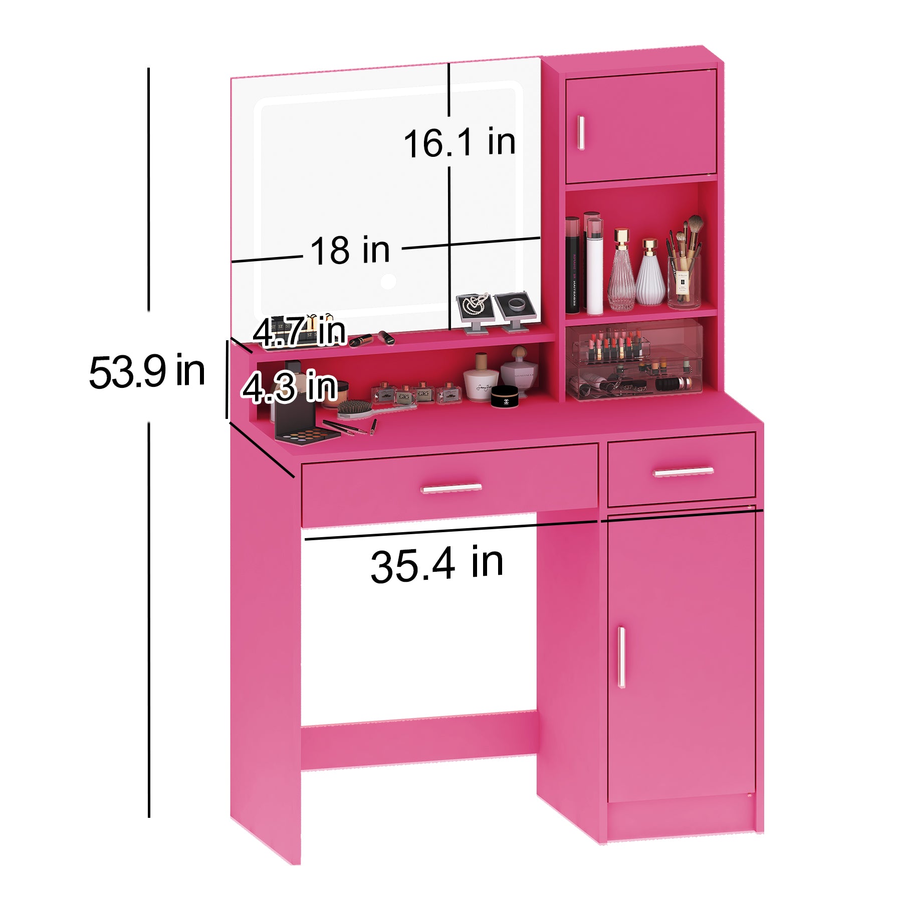 Vanity Desk With Mirror And Led Light Strip,Dressing Table With Large Drawer, 3 Level Storage Dresser & 3 Lighting Modes Adjustable Brightness, Suitable For Bedroom Rose Pink Rose Pink Particle Board