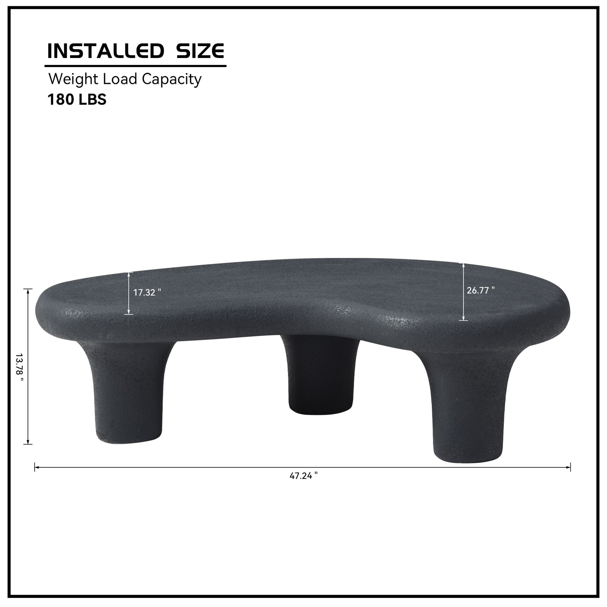 47.24'' Fiberglass Cloud Coffee Table For Living Room Vintage Table With 3 Support Legs,Matte Black Table Front Of The Sofa, Irregular Center Table,No Need Assembly Matt Black Fiberglass